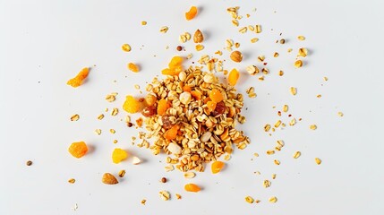 Wall Mural - Creative layout made of granola with dry fruits and curcuma isolated on white backgroundFlat lay Food concept : Generative AI
