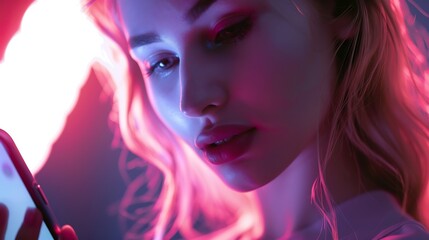 Poster - Sample photo gallery of beautiful woman shown on mobile phone : Generative AI