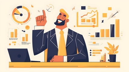 Aufkleber - Successful businessman working on digital analytics and finance strategies for business growth and development