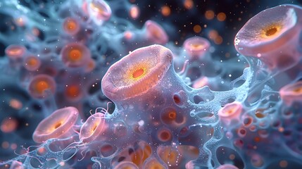 Fototapete - Captivating Microscopic Molecular Structures in Vivid Color and Detail
