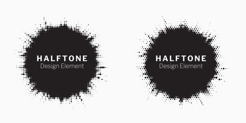 Aufkleber - Halftone Background. Glowing light Halftone effect. Abstract grunge Starburst halftone dots background set. Star Flare, Shine light halftone texture. Retro background, pop art style.