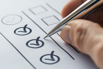 Poster - closeup of a hand ticking off items on a checklist with a silver ballpoint pen