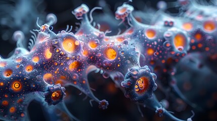 Fototapete - Captivating Molecular Micrograph Vibrant Electron Microscopy Reveals Intricate Cellular Structures