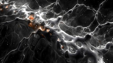 Poster - Electron Microscopy of Intricate Brain Neural Network with Vibrant Colorful Patterns and Depth of Field