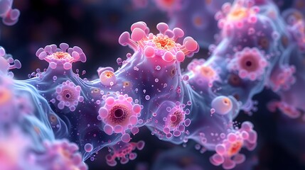 Poster - Vibrant Microscopic of Intricate Organic Structures in a Scientific Digital Visualization of Disease Patterns