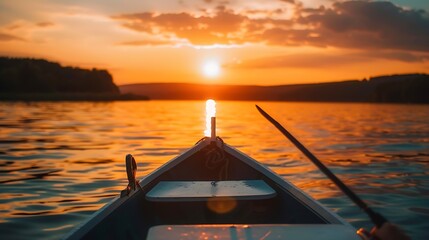 Aufkleber - photo of a sunset view on a lake on a boat that can be used as a background : Generative AI