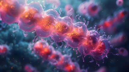 Aufkleber - Intricate Microscopic Pathogen Revealed in Vibrant Electron Microscopy Visualization