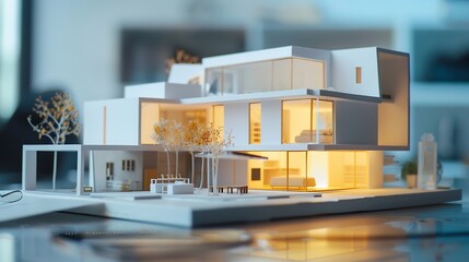 Poster - Home model of Architectural designer Studying housing designs Housing designers home furnishings working at home Construction cost estimation best search analysis Soft focus on home mo : Generative AI