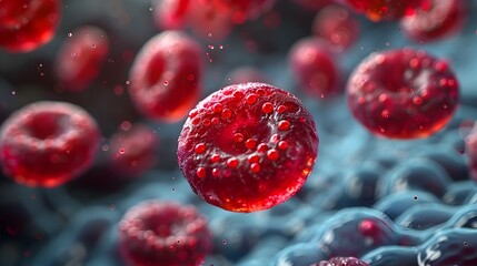 Poster - Intricate Microscopic View of Vibrant Blood Cells and DNA Structures in a Scientific Laboratory Setting