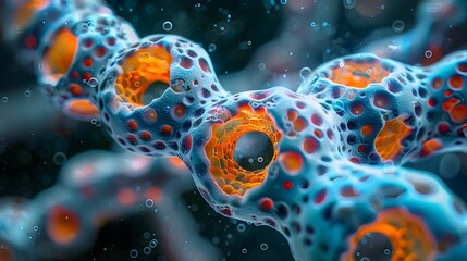 Poster - Intricate Microscopic Capture of Vibrant Cellular DNA Structure in Vivid Scientific Detail