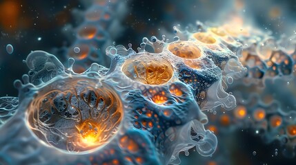 Leinwandbilder - Intricate Microscopic Structures of a Biological Cell Captured in Vibrant Color and Depth