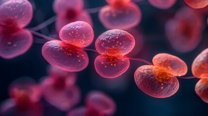 Poster - Intricate Microscopy of Human Blood Cells and DNA Structures in Vibrant Colors