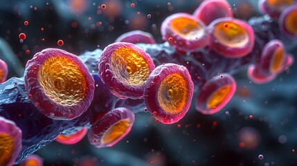 Poster - Captivating Microscopic of Vibrant DNA and Blood Cell Structures