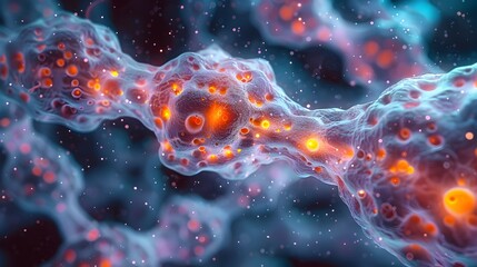 Poster - Intricate Microscopic Visualization of Vibrant Cellular Structures in Vivid Color and Detail