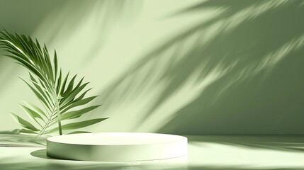 Leinwandbilder - Minimal abstract background for the presentation of a cosmetic product Empty premium podium with a shadow of tropical palm leaves on a green background Showcase display case : Generative AI