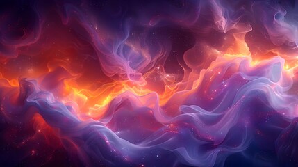 Poster - Luminous and Flowing Abstract Composition with Vibrant Bioluminescent Hues and Organic Shapes