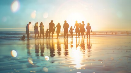 Wall Mural - Beach friends and family on the beach lifestyle people vacation holiday on beach Summer holiday having fun concept : Generative AI