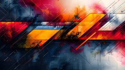 Aufkleber - Bold Geometric Abstract Background with Vibrant Overlapping Shapes and Glitch Art Aesthetic
