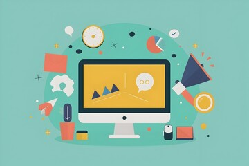 Aufkleber - Flat design of marketing minimal trendy design graphic for business technology and digital workspace concepts
