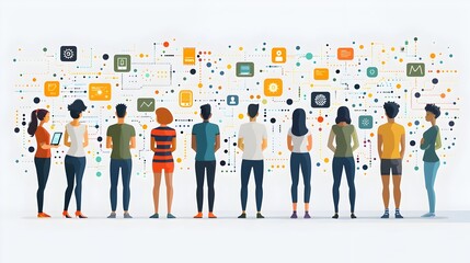 Aufkleber - Diverse group of tech savvy professionals in a modern digital workspace with data and information