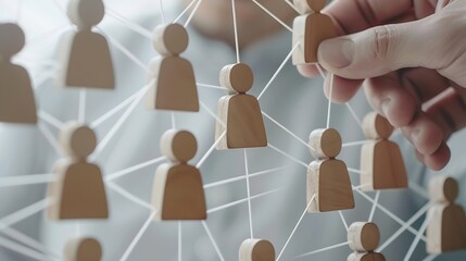 Aufkleber - Organizational chart with human resource managers hand placing wooden piece concept about career the ladder of success hiring higher job or position HR organigram professionnal organiz : Generative AI