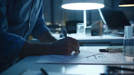 Poster - Engineer discussing meeting for architectural project working with partner and engineering tools on workplace Planning Design Draw Teamwork : Generative AI