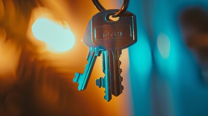 Poster - The keys on the background of apartment layout New house interior layout Buying new apartment Lease and rent Real estate market background The concept of moving or renting an apartment : Generative AI