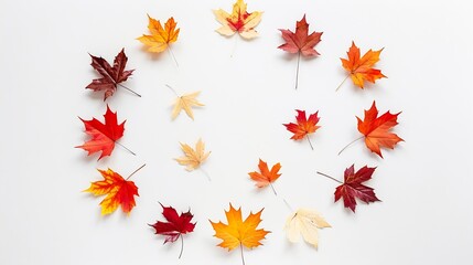 Aufkleber - Autumn composition Frame made of autumn maple leaves on white background Flat lay top view copy space : Generative AI