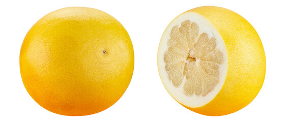 Wall Mural - Fresh yellow pomelo fruit isolated on white background. Fresh grapefruit on white background. File contains clipping path.