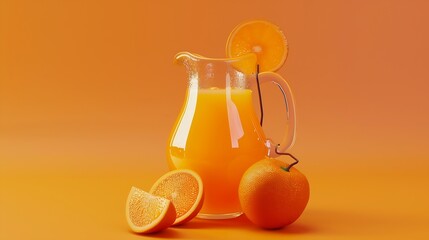 Aufkleber - Orange and orange juice in a jug are connected by a cable Minimal layout fruit concept : Generative AI