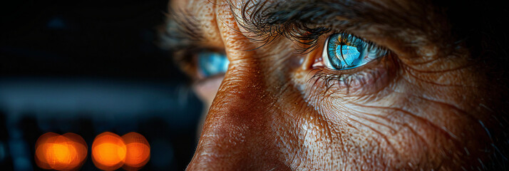 Close-Up View of Human Eye Looking Away in Darkness