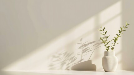 Poster - Minimalist botanical background with copy space Neutral toned showcase for new product demonstration promotion sale packaging presentation cosmetic or merchandise Light and shadow Fron : Generative AI