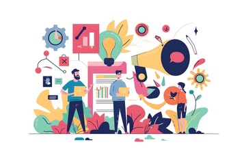 Poster - Flat design of marketing minimal trendy design graphic elements for business strategy innovation and success
