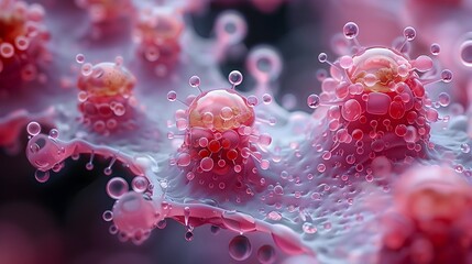 Poster - Stunning Microscopic Visualization of Cellular Structures and Intricate Organic Patterns in Vibrant Color Palette