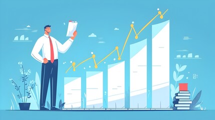 Aufkleber - Businessman Reviewing Financial Progress and Growth on Digital Devices