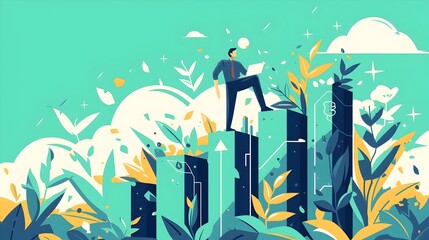 Aufkleber - Satisfied Businessman Enjoying Upward Financial Growth and Progress