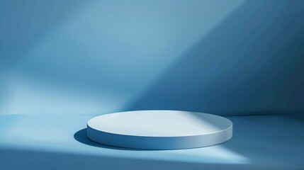 Poster - Blue background for product presentation with shadows and light Empty round podium Mockup : Generative AI