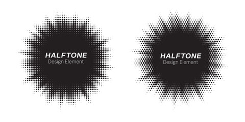 Aufkleber - Halftone Background. Glowing light Halftone effect. Abstract grunge Starburst halftone dots background set. Star Flare, Shine light halftone texture. Retro background, pop art style.