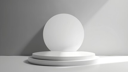 Aufkleber - Abstract empty white podium on grey background Mock up stand for product presentation 3D Render Minimal concept Advertising template : Generative AI