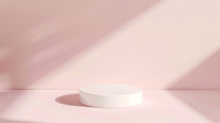 Poster - Abstract empty white podium on pastel background with shadow Mock up stand for product presentation 3D Render Minimal concept Display product : Generative AI