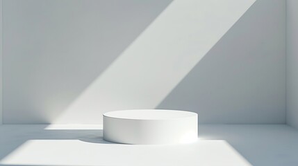 Poster - Abstract empty white podium on white background with shadow Mock up stand for product presentation 3D Render Minimal concept Display product Banner : Generative AI
