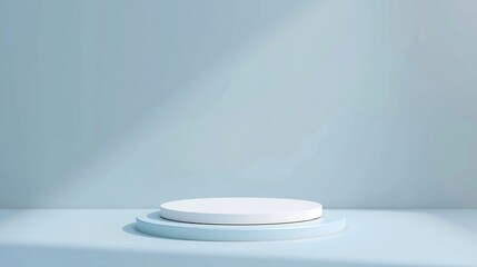 Poster - Abstract empty white podium on blue background Mock up stand for product presentation 3D Render Minimal concept Advertising template : Generative AI