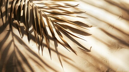 Wall Mural - Aesthetic Palm Leaf on Shadow on Sand Background Texture Copy Space Minimal Summer Concept : Generative AI