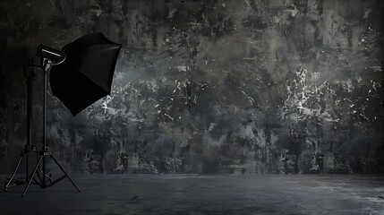 Poster - Studio room concrete spotlight wall black background Display dark gray stone with product showcase : Generative AI