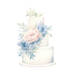 modern wedding cake, minimalist floral. cartoon drawing, water color style,