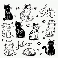 Wall Mural - A collection of cats with text image attractive harmony used for printing illustrator.