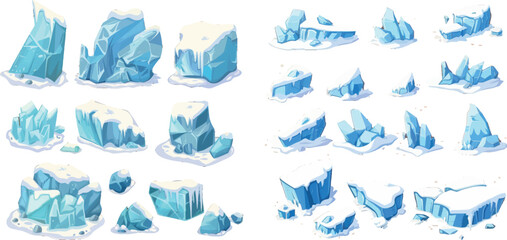Poster - Glaciers, iceberg pieces, blue blocks of ice, frozen water and snow