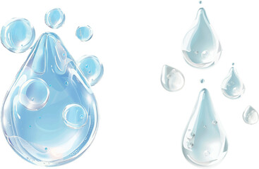 Poster - Clear serum drops with air bubbles. Collagen gel, cosmetic product for skin care, lotion or essence droplets