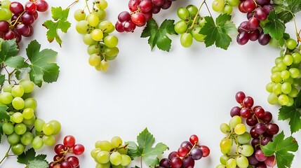 Aufkleber - Green and red grape fruit creative  frame and layout isolated on white background Healthy eating and food concept Fresh berries composition and design element Top view flat lay : Generative AI