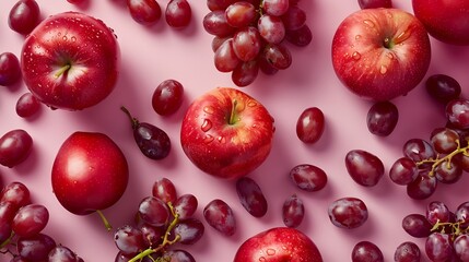 Poster - Creative layout made of red apple and grape Flat lay Food concept : Generative AI